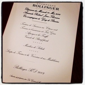 Bollinger menu